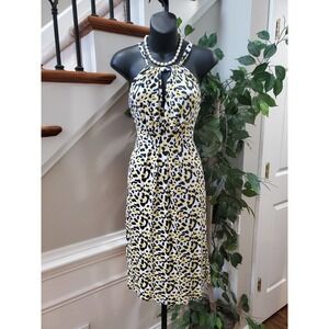 Inc Womens Black Yellow Rayon Sleeveless Halter Neck Knee Length Dress Small